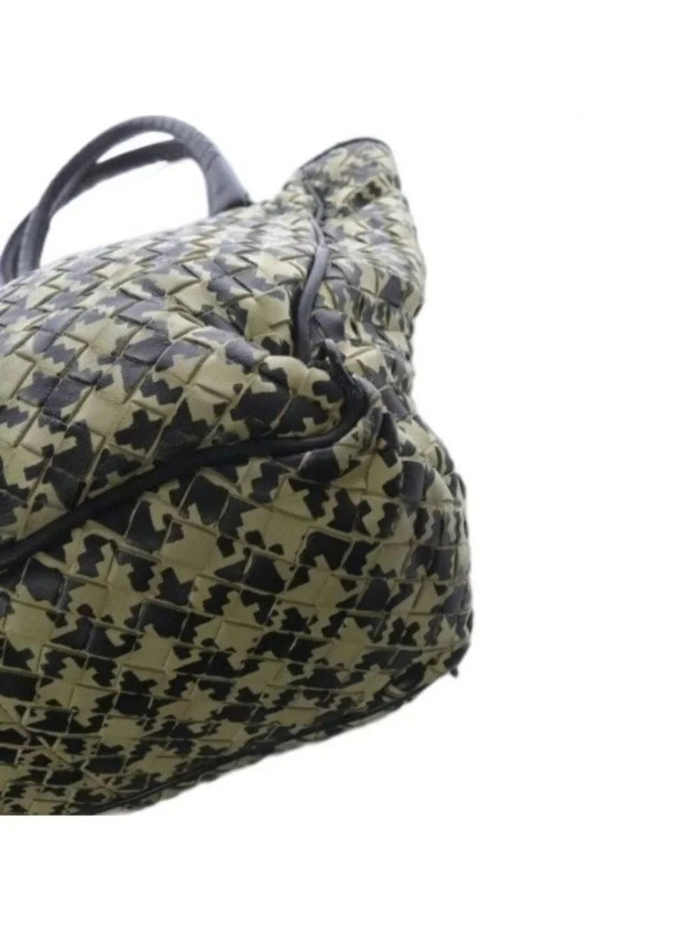 Bottega Veneta Intrecciato Houndstooth Pattern Tote Bag Hand Bicolor Black Ivory